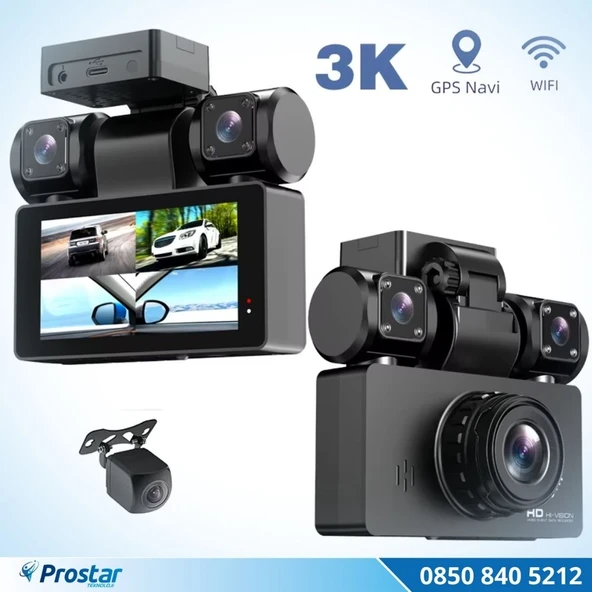 4 Kameralı 3K Ultra HD WIFI GPS Park Modu Özellikli 360 Kamera Seti ürün görseli 1