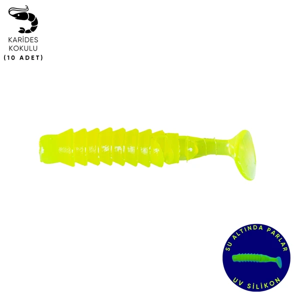 Silikon Kurt Yem - 1,5g 45mm - Fishack - 10 Adet - UV Silikon - Fluo Green - Karides Kokulu ürün görseli 1