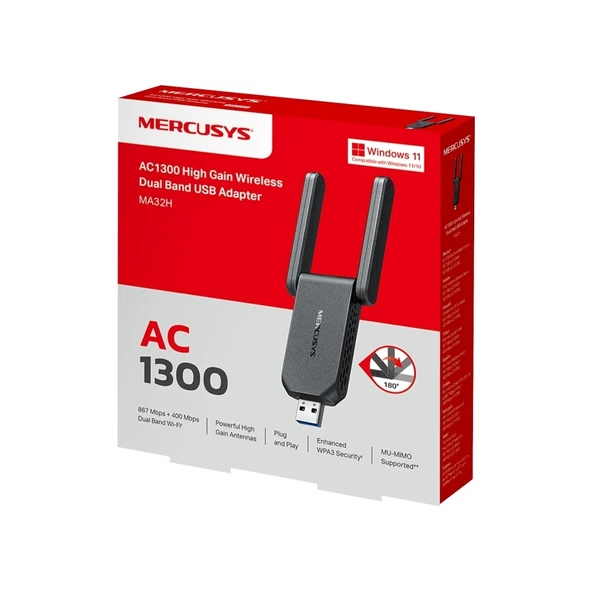 MERCUSYS TP-LINK MA32H AC1300 HIGH GAIN Wi-Fi USB 3.0 ADAPTÖR - Resim 4