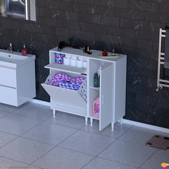 Modilayn YENİCE 95x97x32,5 cm 3 raflı ve sepetli dolap ile çamaşırlarınız artık daha düzenli ürün görseli 1