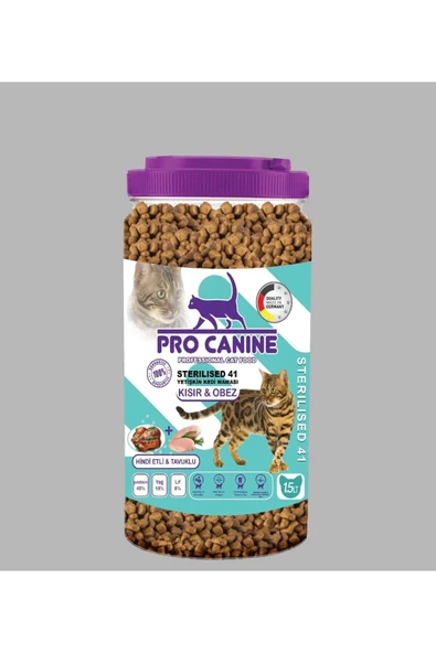 PRO CANİNE 41 HİNDİ ETLİ -TAVUKLU KISIR -OBEZ STERILISED YETİŞKİN KEDİ MAMASI 1,5 LT ürün görseli 1