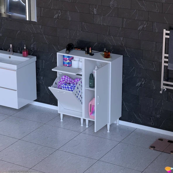 Modilayn YENİCE 70x97x32,5 cm 3 raflı ve sepetli dolap ile çamaşırlarınız artık daha düzenli. ürün görseli 1
