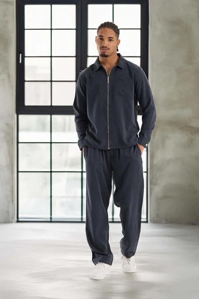Baggy Kalıp Cupra Kumaş Jogger Erkek Eşofman Takımı - Füme ürün görseli 1