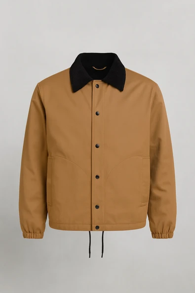 Lauri Workwear Tarzı Tok Kumaş Kadife Yakalı Rahat Kalıp Erkek Ceket - Kahverengi ürün görseli 1