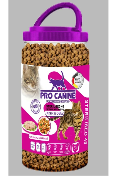 PRO CANİNE PROFESSIONAL TON BALIKLI -KARİDESLİ KISIR -OBEZ STERILISED YETİŞKİN KEDİ MAMASI 3 LT ürün görseli 1