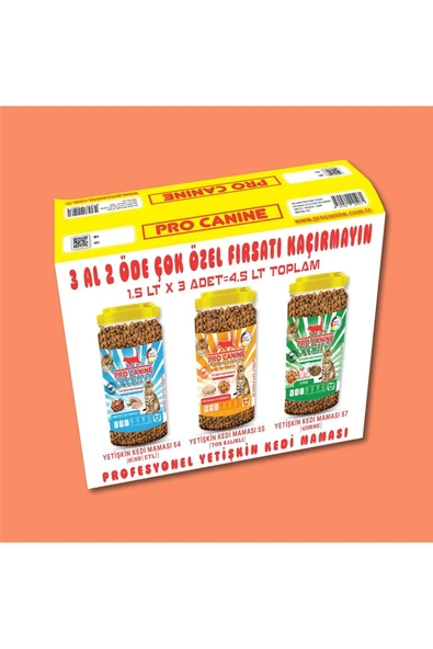 PROFESYONEL YETİŞKİN KEDİ MAMASI 1,5 LT X 3 ADET =4,5 LT TOPLAM ürün görseli 1