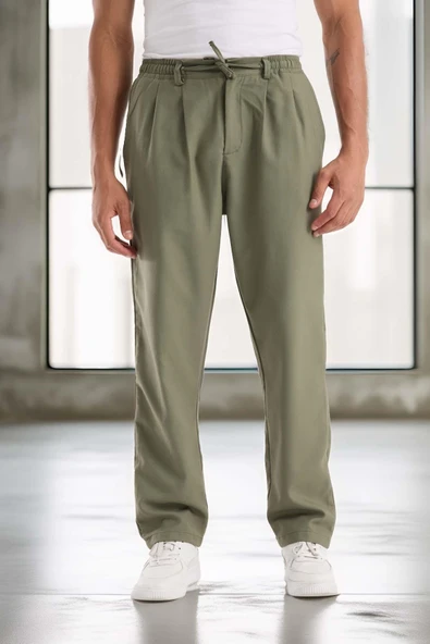 Bezayağı Kumaş Relax Fit Duble Paça Jogger Pantolon - Avcı Yeşili ürün görseli 1