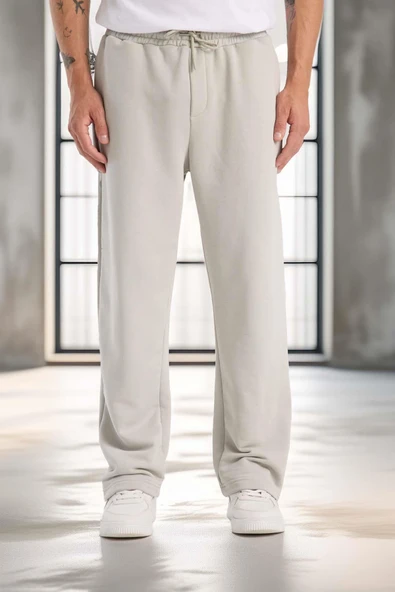 Mendes Baggy Kalıp Diagonal 3 İplik Kumaş Erkek Eşofman Altı Pantolon - Mineral Gri ürün görseli 1