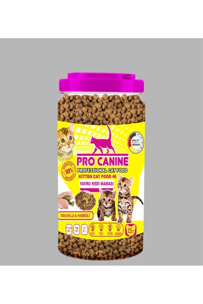 PRO CANİNE PROFESSİONAL 46 TAVUKLU & HAMSİLİ KİTTEN KEDİ MAMASI 1,5 LT ürün görseli 1