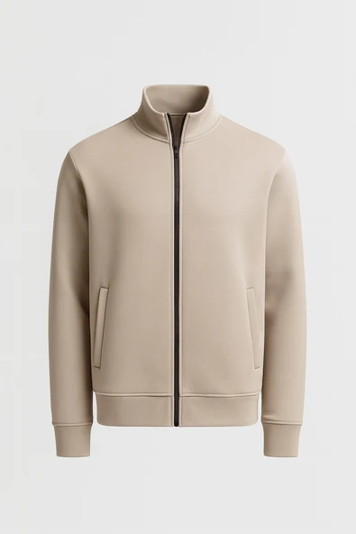 Marcel Regular Fit Fermuarlı Kıstırma Cepli Üç İp Şardonlu Erkek Sweatshirt - Taş ürün görseli 1