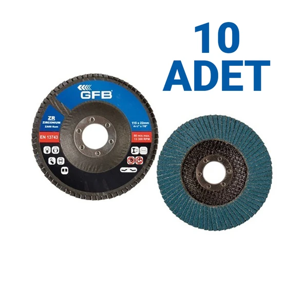 10 ADET - Gfb Zirkonyum Flap Disk Zımpara 115 MM 80 Kum ürün görseli 1