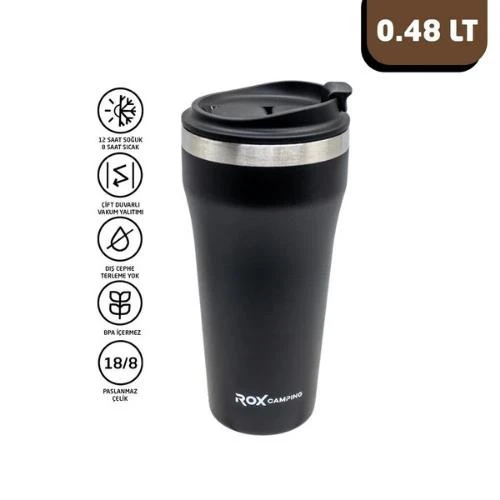 Rox Camping 0190 Kahve Termosu 0.48 Lt - Siyah ürün görseli 1