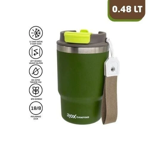 Rox Camping 0194 Pipetli Kahve Termosu 0.48 Lt - Yeşil ürün görseli 1
