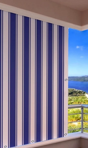 CEYLAN Home Balkon Perdesi Kuş Gözü Ölçü Seçenekli Mavi Beyaz Çizgili ürün görseli 1
