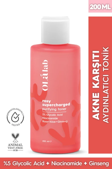 OlaLab Akne, Siyah Nokta ve Leke Karşıtı Aydınlatıcı Sıkılaştırıcı %5 Glikolik Asit Tonik 200 ml ürün görseli 1