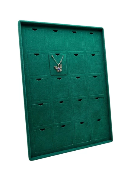 Dikine Süet Kumaş Yeşil 34-24 Cm Ayaklı 20 Pedli Kolye Tabla Stand ürün görseli 1