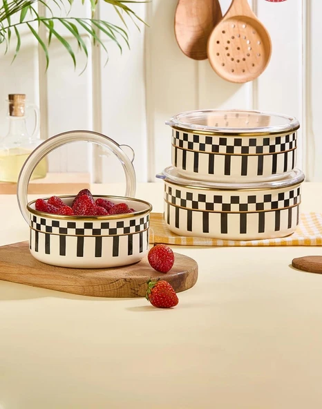 Prime Cream 3’lü Emaye Saklama Kabı ürün görseli 1