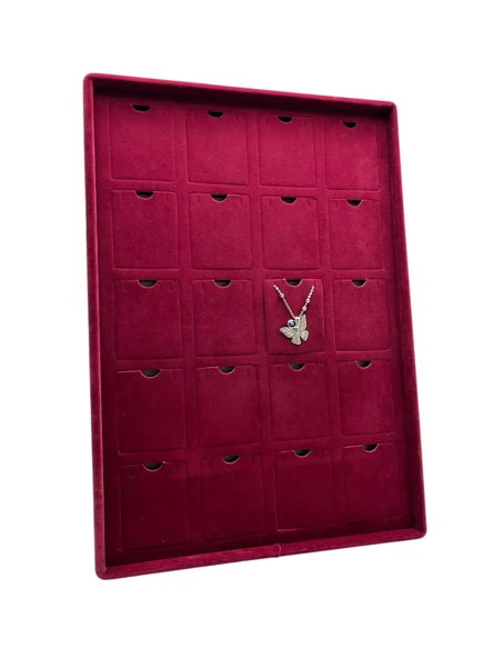 Dikine Süet Kumaş Bordo 34-24 Cm Ayaklı 20 Pedli Kolye Tabla Stand ürün görseli 1