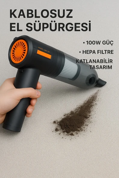 Kablosuz Şarjlı Güçlü El Süpürgesi  16.000 Pa Vakum  Üfleme, 3 Kademeli Güç, HEPA Filtre, Type-C Şarj ürün görseli 1