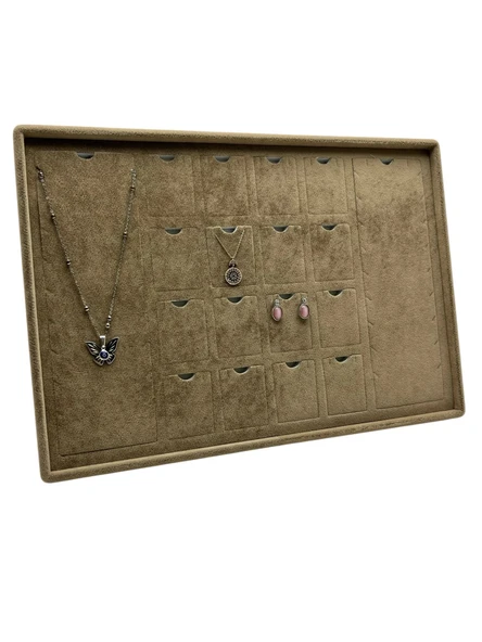 Süet Kumaş Kahve 34-24 Cm Ayaklı 18 Pedli Kolye Tabla Stand ürün görseli 1