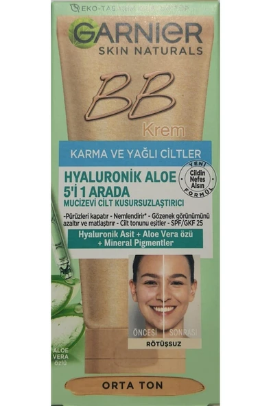 Garnier Bb Krem Karma Ve Yağlı Ciltler Orta Ton 5i1 Arada Hyaluronik Aloe 50ml ürün görseli 1