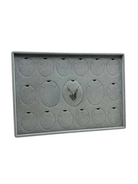 Süet Kumaş Gri 34-24 Cm Ayaklı 17 Pedli Kolye Tabla Stand ürün görseli 1