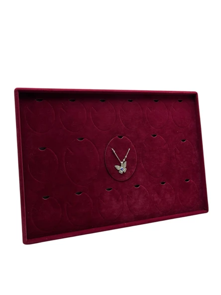 Süet Kumaş Bordo 34-24 Cm Ayaklı 17 Pedli Kolye Tabla Stand ürün görseli 1