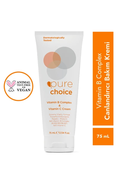 Pure Choice Vitamin C ve Vitamin B Complex Cilt Bakım Kremi 75 ML (%10 Vitamin C + %10 Vit. B - B1,B3,B5,B6,B7) ürün görseli 1