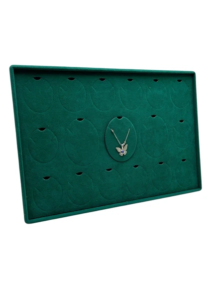 Süet Kumaş Yeşil 34-24 Cm Ayaklı 17 Pedli Kolye Tabla Stand ürün görseli 1