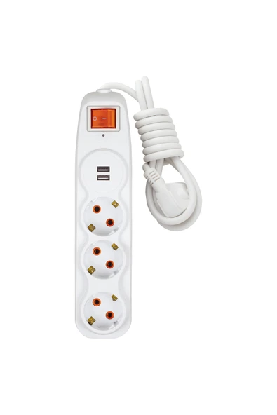 Nilson Quattro 3'lü Akım Korumalı Anahtarlı Topraklı Korumalı Grup Priz 2'li Usb Hızlı Şarj 1.5 mt ürün görseli 1