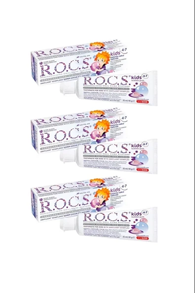 R.O.C.S. Balon Sakızı Tadında 4-7 Yaş Florürlü Çocuk Diş Macunu 35 ml 3 ADET ürün görseli 1
