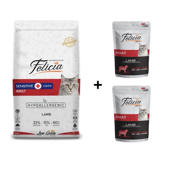 Felicia Kuzulu Yetişkin Kedi Maması 2 Kg + 2 Adet Yaş Mama ürün görseli 1