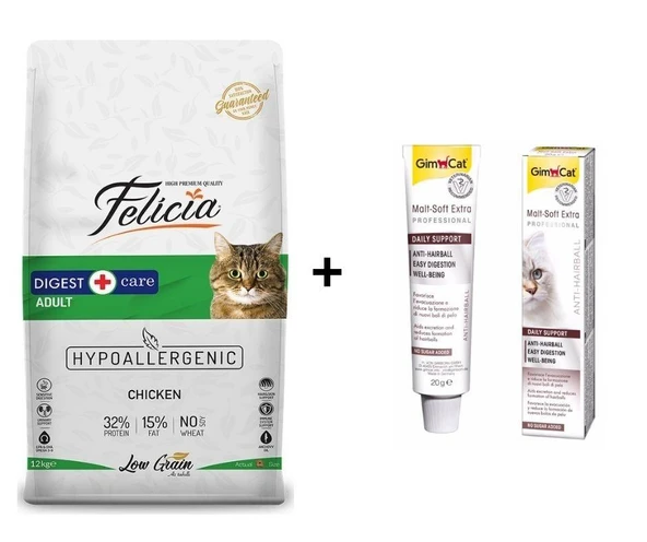 Felicia Tavuklu Yetişkin Kedi Maması 12 kg + GimCat Malt Soft Extra 20 gr ürün görseli 1