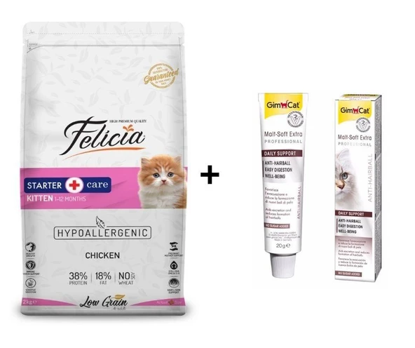 Felicia Kitten Tavuklu Yavru Kedi Maması 2 kg + GimCat Malt Soft Extra 20 gr ürün görseli 1