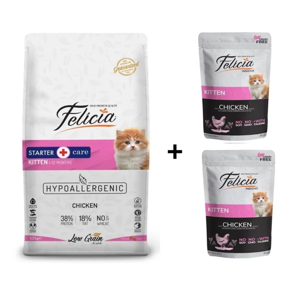 Felicia Kitten Tavuklu Yavru Kedi Maması 2 kg + 2 Adet Yaş Mama ürün görseli 1