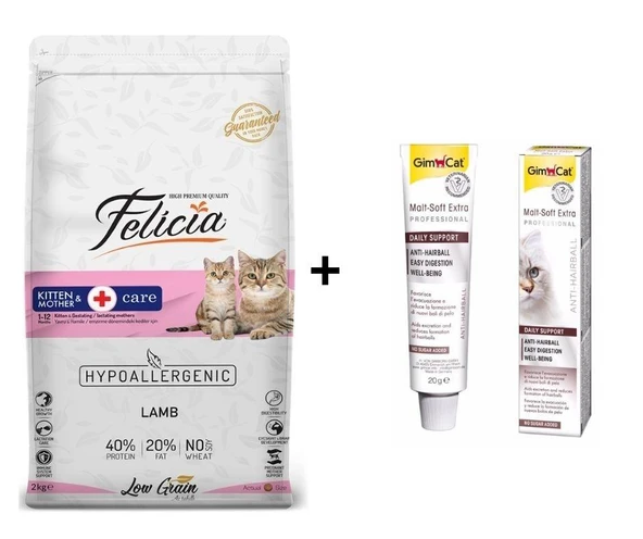 Felicia Kitten Kuzulu Yavru Kedi Maması 2 Kg + GimCat Malt Soft Extra 20 gr ürün görseli 1