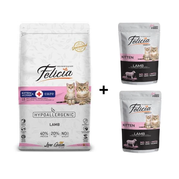 Felicia Kitten Kuzulu Yavru Kedi Maması 2 Kg + 2 Adet Yaş Mama ürün görseli 1