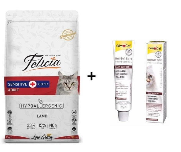 Felicia Kuzulu Yetişkin Kedi Maması 2 Kg + GimCat Malt Soft Extra 20 gr ürün görseli 1