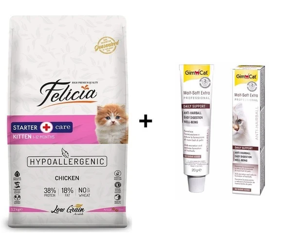 Felicia Kitten Tavuklu Yavru Kedi Maması 12 kg + GimCat Malt Soft Extra 20 gr ürün görseli 1