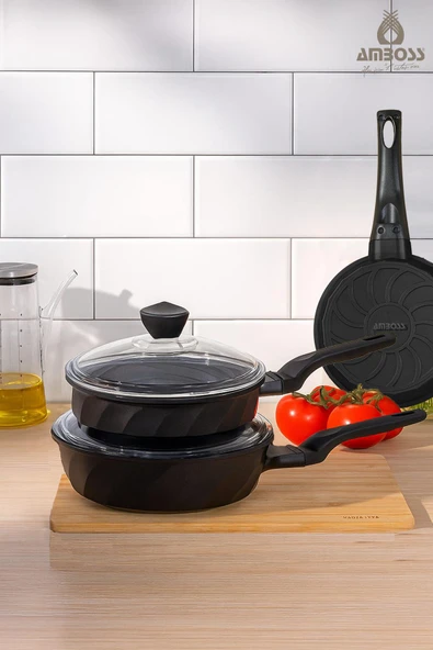 Vento 6 Parça Döküm Cam Kapaklı Tava 18-22-26 cm ürün görseli 1