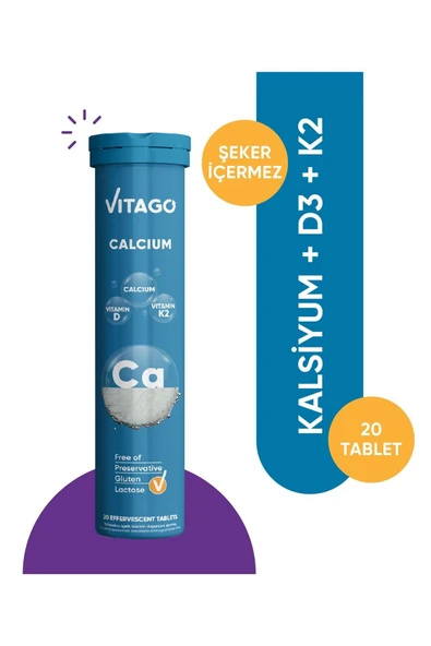 Vitago Prokalsiyum, Vitamin D,vitamin K2 Efervesan Tablet ürün görseli 1