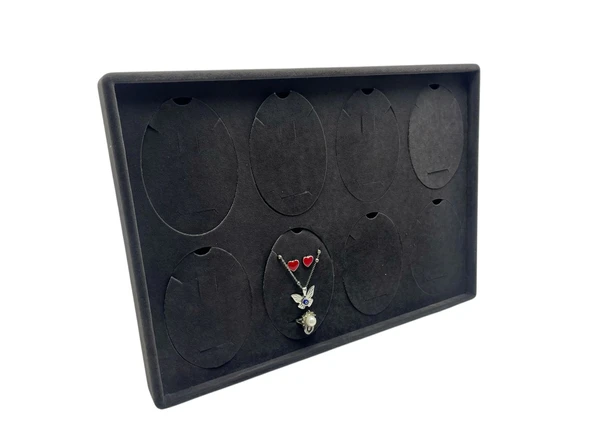 Süet Kumaş Siyah 34-24 Cm Ayaklı 8 Pedli Kolye Tabla Stand ürün görseli 1