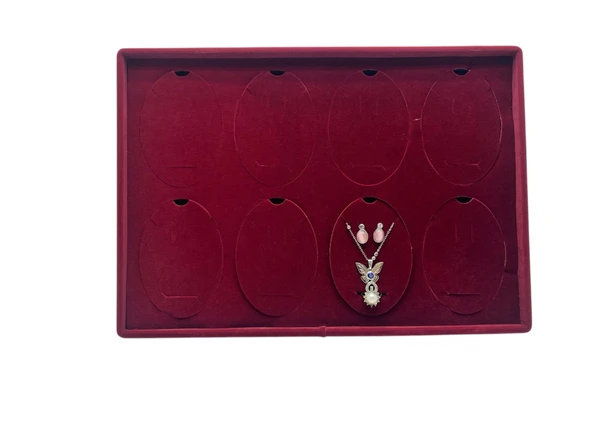 Süet Kumaş Bordo 34-24 Cm Ayaklı 8 Pedli Kolye Tabla Stand ürün görseli 1