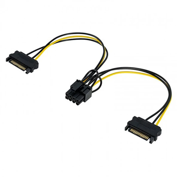 2x15 pin sata to 8pin (6+2) PCI E ekran kartı power kablo 30 cm ürün görseli 1