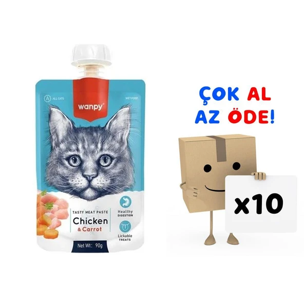 Wanpy Taze Tavuklu&Havuçlu  Kedi Et Ezmesi 90 gr 10'lu Paket ürün görseli 1