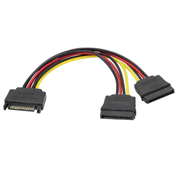 15 pin sata erkek power to 2x 15 pin sata dişi Y power kablo 30 cm ürün görseli 1