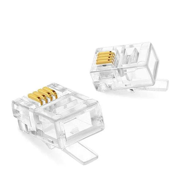 6P4C RJ11 4 Pinli Konnektör 4pinli Telefon Kablo Ucu 100'lü Paket ürün görseli 1