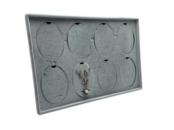 Süet Kumaş Gri 34-24 Cm Ayaklı 8 Pedli Kolye Tabla Stand ürün görseli 1