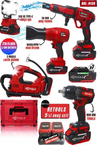 RETOOLS 5’Lİ SET KIRMIZI KABARTMALI PRO ARAÇ SETİ ürün görseli 1