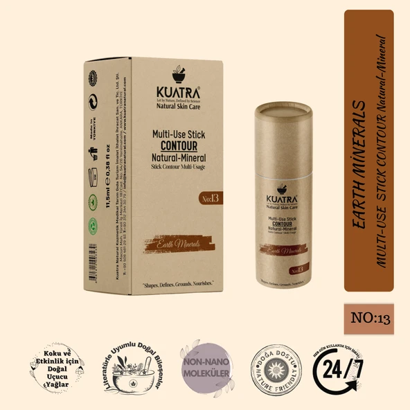 Kuatra Stick Kontür, Earth Minerals doğal, mineral, antioksidan, nemlendirici formül, plastiksiz ambalaj ürün görseli 1